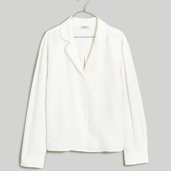 Madewell NWT Silk Button-Up Shirt Size Medium in Lighthouse - Picture 1 of 7